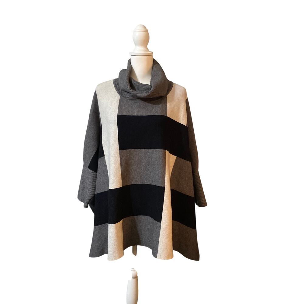 P Luca Milano Colorblock Cowl Neck Poncho Sweater Oversized Tunic Grey Black S/M